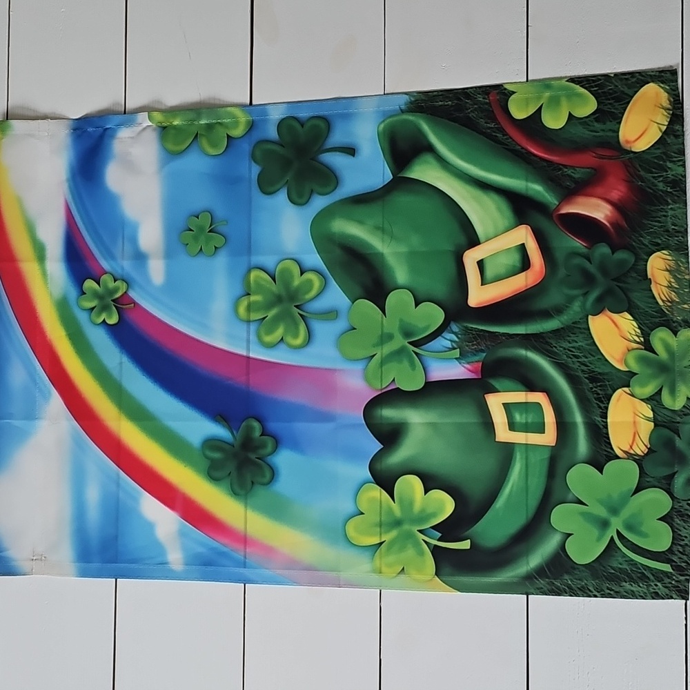 St. Patricks Day Garden Flag with Shamrocks And Rainbow